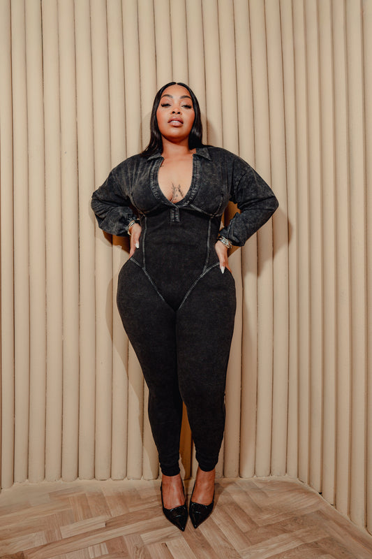 Black(washed black) Curve Enhancing Jumpsuit | Contour Fits