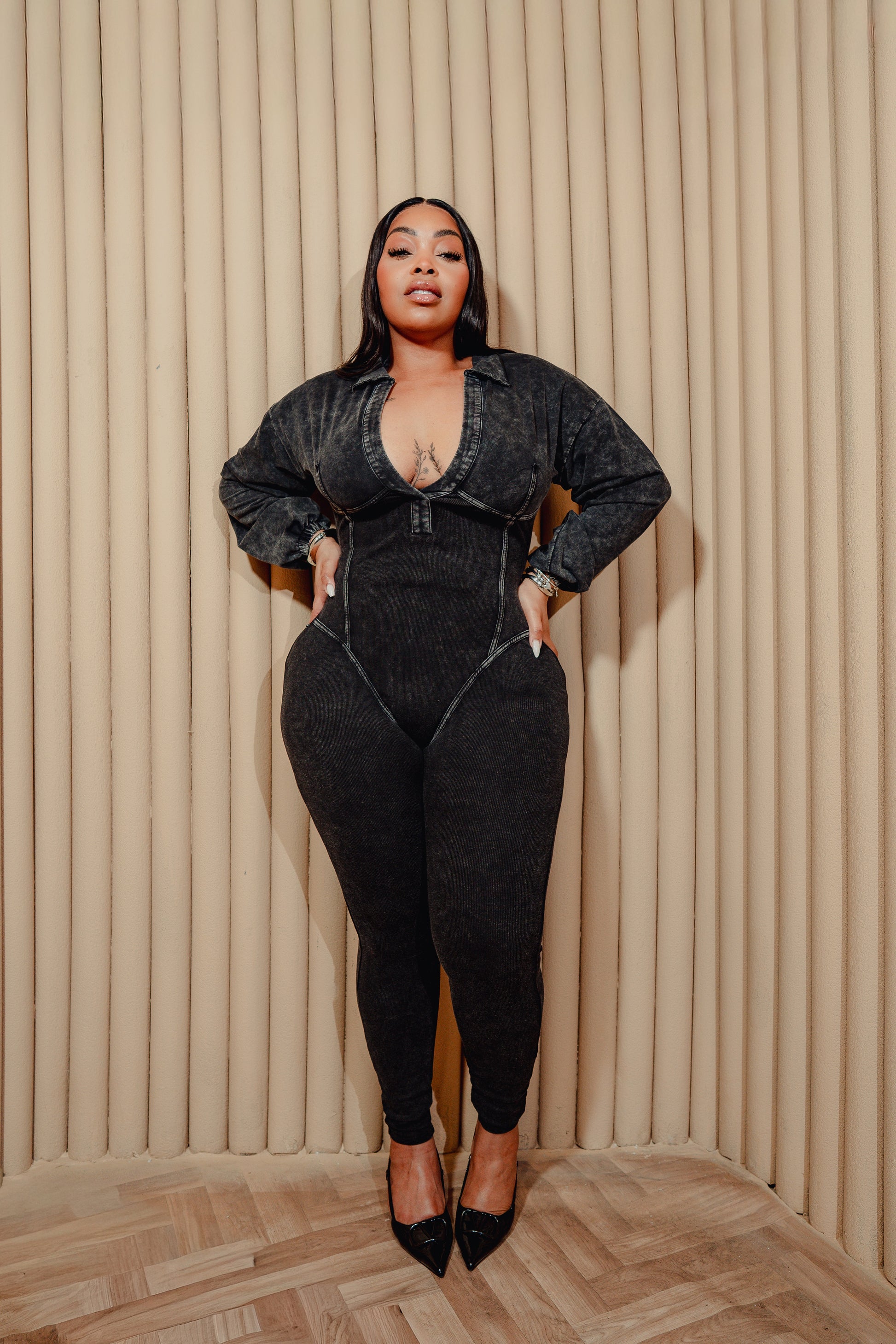 Black(washed black) Curve Enhancing Jumpsuit | Contour Fits