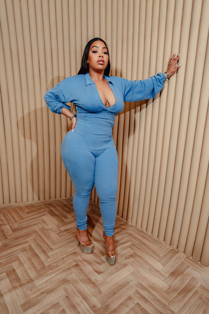 Sky Blue Curve Enhancing Jumpsuit | Contour Fits