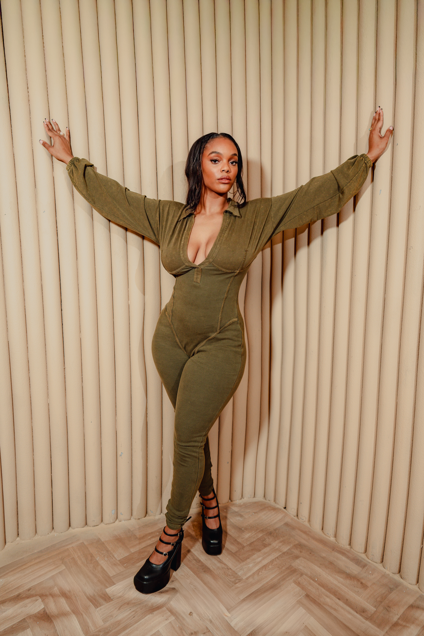 Olive green Curve Enhancing Jumpsuit | Contour Fits